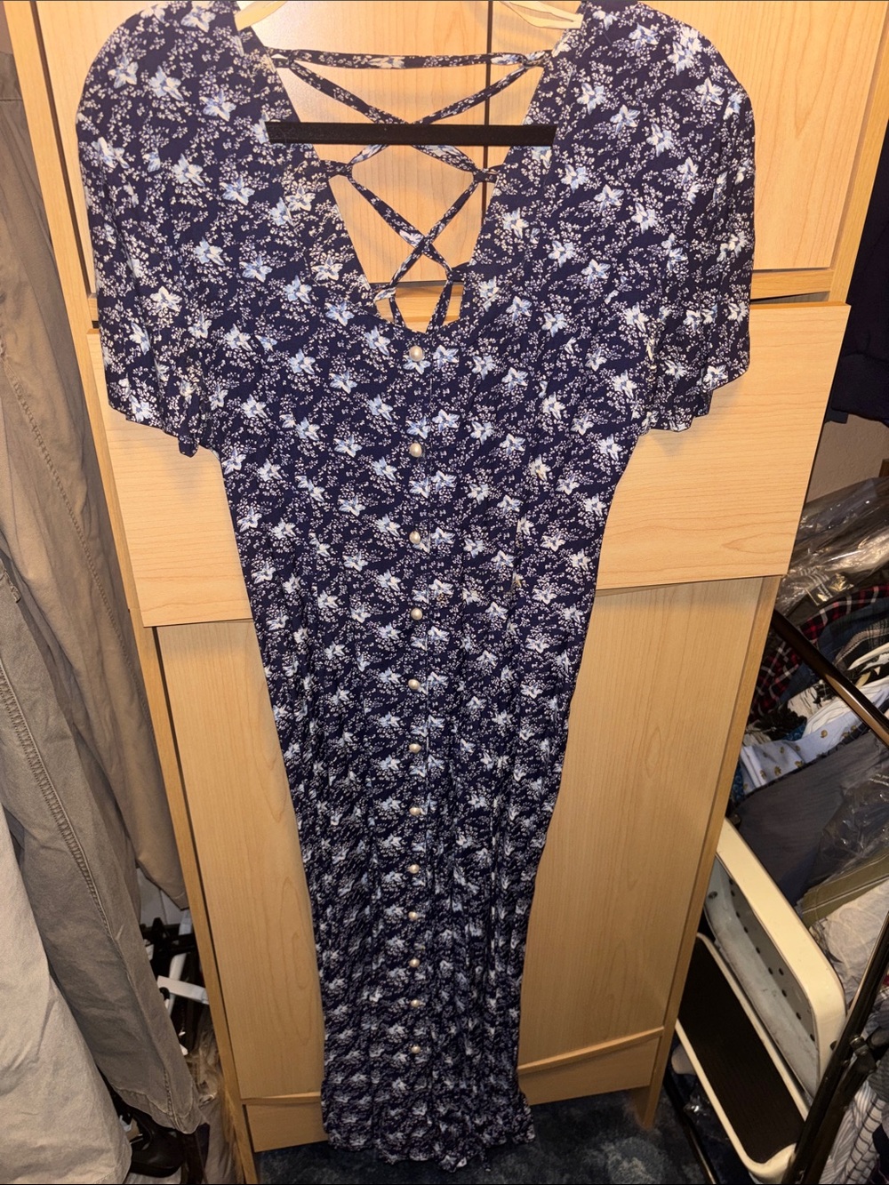 Spoiled Girls Navy and Light Blue Floral Blouse
